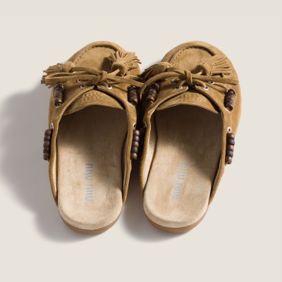 Miu Miu Suede Deck Mules Olive Green MM261116