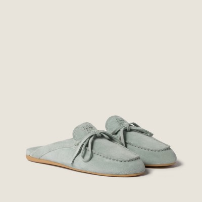 Miu Miu Suede Deck Mules Powder Blue MM261118 Miu Miu Suede Deck Mules Powder Blue MM261118