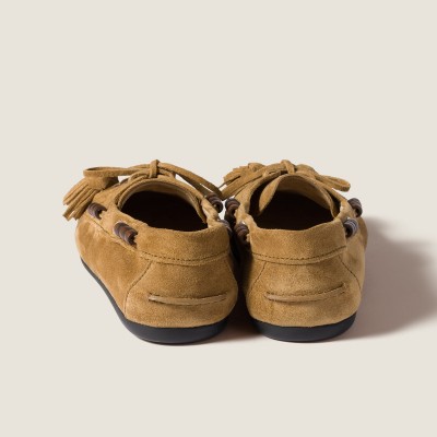 Miu Miu Suede Deck Shoes With Tassels Olive Green MM261082