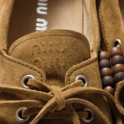 Miu Miu Suede Deck Shoes With Tassels Olive Green MM261082