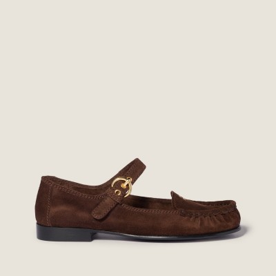 Miu Miu Suede Loafers With Buckle Dark Brown MM261094