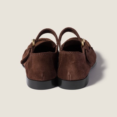 Miu Miu Suede Loafers With Buckle Dark Brown MM261094