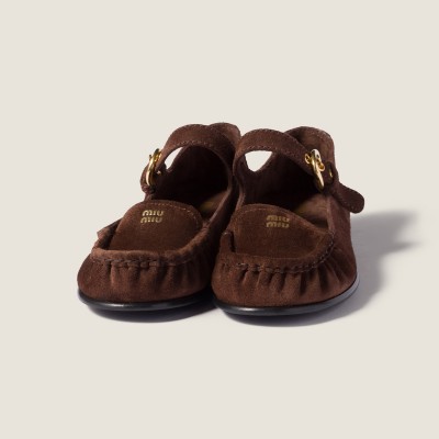 Miu Miu Suede Loafers With Buckle Dark Brown MM261094