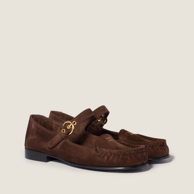Miu Miu Suede Loafers With Buckle Dark Brown MM261094 Miu Miu Suede Loafers With Buckle Dark Brown MM261094