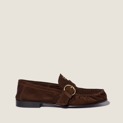 Miu Miu Suede Loafers With Buckle Dark Brown MM261099 Miu Miu Suede Loafers With Buckle Dark Brown MM261099