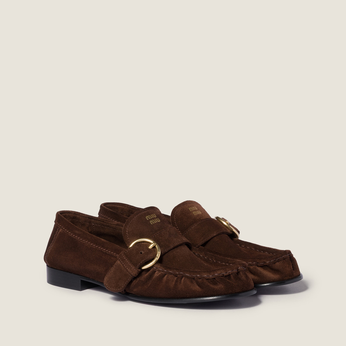Miu Miu Suede Loafers With Buckle Dark Brown MM261099 Miu Miu Suede Loafers With Buckle Dark Brown MM261099