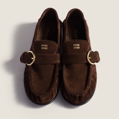 Miu Miu Suede Loafers With Buckle Dark Brown MM261099 Miu Miu Suede Loafers With Buckle Dark Brown MM261099