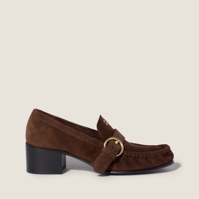 Miu Miu Suede Loafers With Buckle Dark Brown MM261100