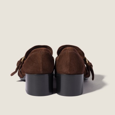 Miu Miu Suede Loafers With Buckle Dark Brown MM261100