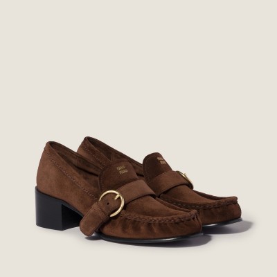Miu Miu Suede Loafers With Buckle Dark Brown MM261100 Miu Miu Suede Loafers With Buckle Dark Brown MM261100