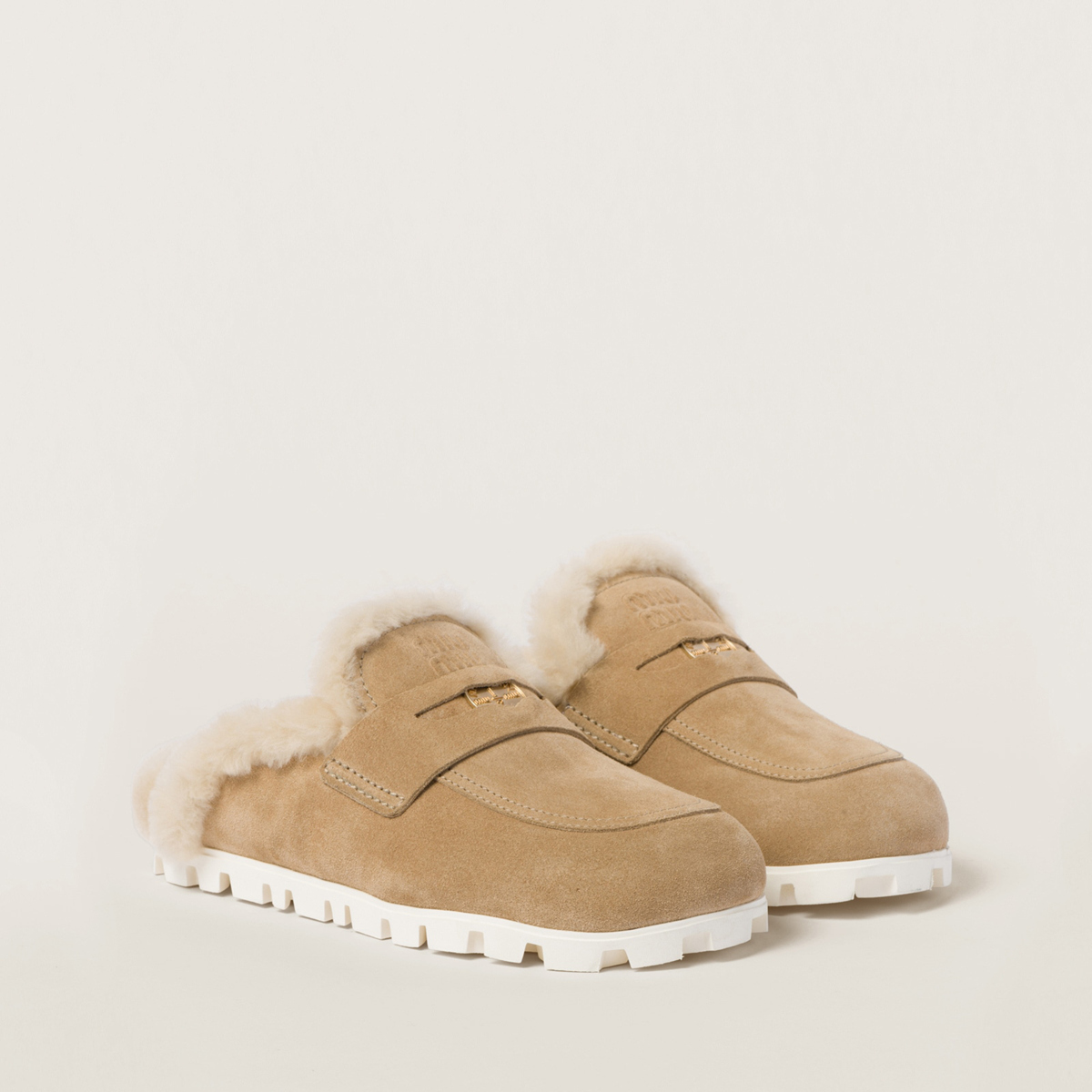 Miu Miu Suede Mules Ecru MM261331 Miu Miu Suede Mules Ecru MM261331