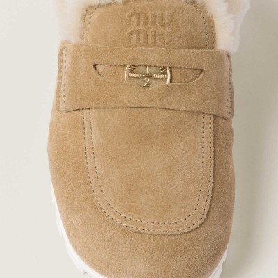 Miu Miu Suede Mules Ecru MM261331 Miu Miu Suede Mules Ecru MM261331