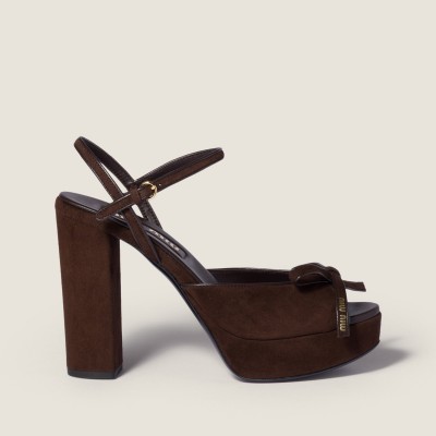 Miu Miu Suede Platform Sandals Dark Brown MM261200