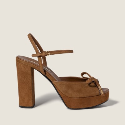 Miu Miu Suede Platform Sandals Oak MM261201 Miu Miu Suede Platform Sandals Oak MM261201