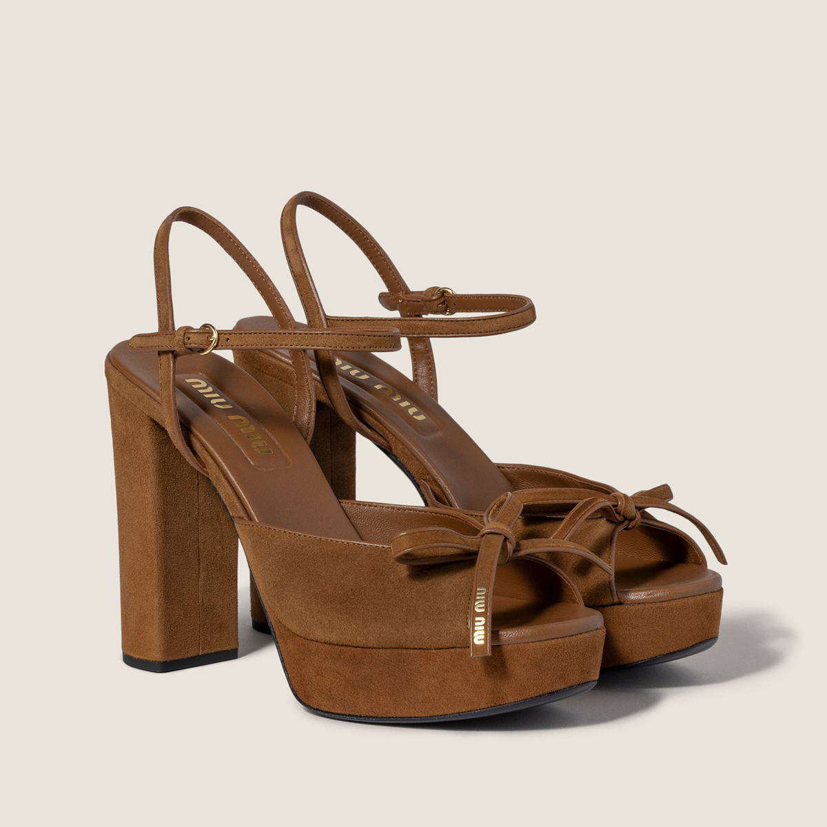 Miu Miu Suede Platform Sandals Oak MM261201 Miu Miu Suede Platform Sandals Oak MM261201