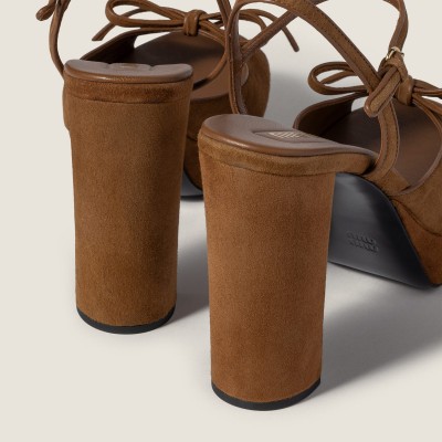 Miu Miu Suede Platform Sandals Oak MM261201 Miu Miu Suede Platform Sandals Oak MM261201