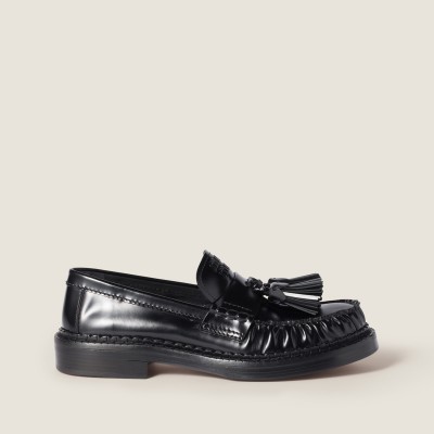 Miu Miu Tassel Loafers In Polished Leather Black MM261105