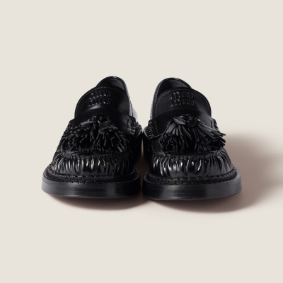 Miu Miu Tassel Loafers In Polished Leather Black MM261105