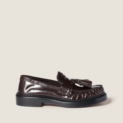 Miu Miu Tassel Loafers In Polished Leather Dark Brown MM261106