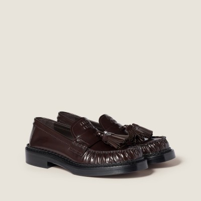 Miu Miu Tassel Loafers In Polished Leather Dark Brown MM261106 Miu Miu Tassel Loafers In Polished Leather Dark Brown MM261106