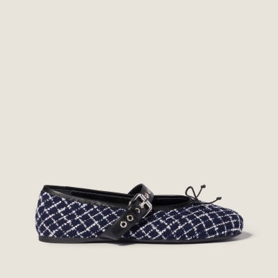Miu Miu Tweed Check Ballerinas Blue Ivory MM261012