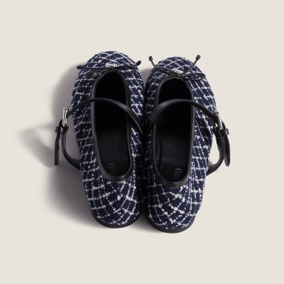 Miu Miu Tweed Check Ballerinas Blue Ivory MM261012