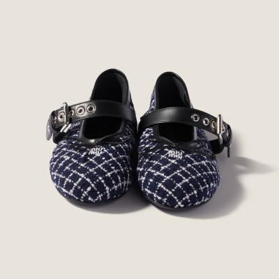 Miu Miu Tweed Check Ballerinas Blue Ivory MM261012