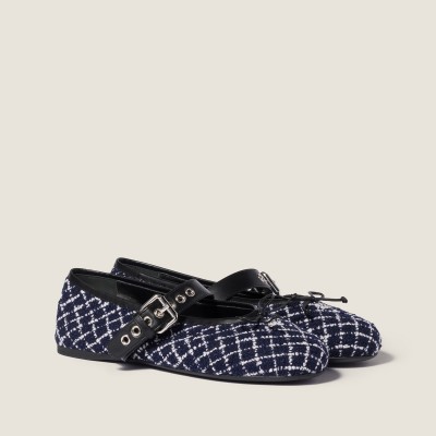 Miu Miu Tweed Check Ballerinas Blue Ivory MM261012 Miu Miu Tweed Check Ballerinas Blue Ivory MM261012