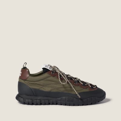 Miu Miu Tyre Technical Fabric And Leather Sneakers Forest Green MM261356 Miu Miu Tyre Technical Fabric And Leather Sneakers Forest Green MM261356