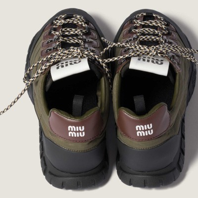 Miu Miu Tyre Technical Fabric And Leather Sneakers Forest Green MM261356 Miu Miu Tyre Technical Fabric And Leather Sneakers Forest Green MM261356