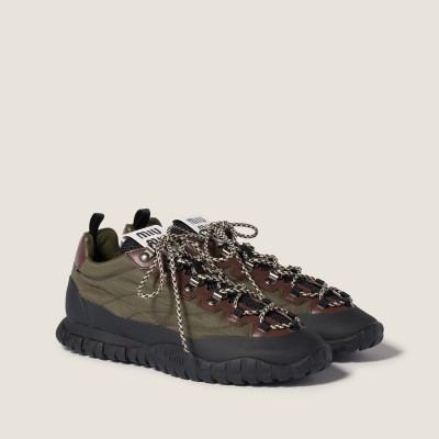Miu Miu Tyre Technical Fabric And Leather Sneakers Forest Green MM261356 Miu Miu Tyre Technical Fabric And Leather Sneakers Forest Green MM261356