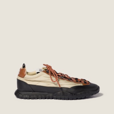 Miu Miu Tyre Technical Fabric And Leather Sneakers Raw White MM261357