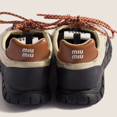 Miu Miu Tyre Technical Fabric And Leather Sneakers Raw White MM261357