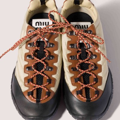 Miu Miu Tyre Technical Fabric And Leather Sneakers Raw White MM261357