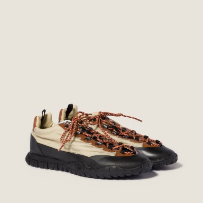 Miu Miu Tyre Technical Fabric And Leather Sneakers Raw White MM261357 Miu Miu Tyre Technical Fabric And Leather Sneakers Raw White MM261357