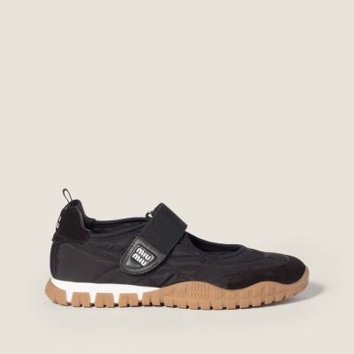 Miu Miu Tyre Technical Fabric And Suede Ballerinas Black MM261006