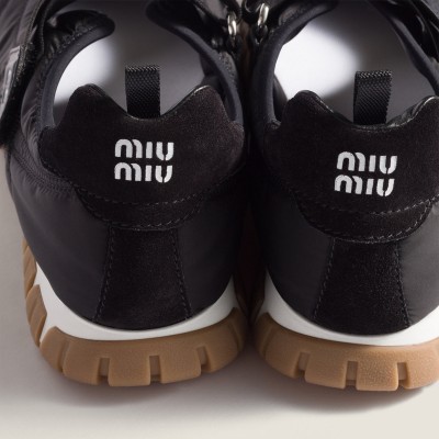 Miu Miu Tyre Technical Fabric And Suede Ballerinas Black MM261006