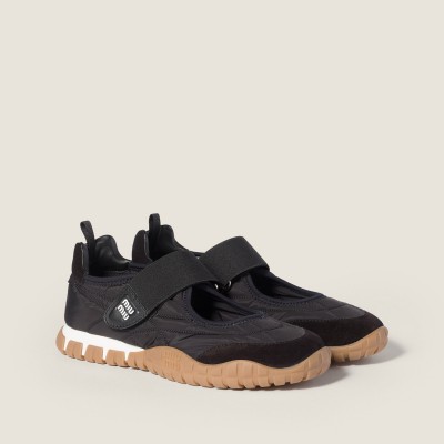 Miu Miu Tyre Technical Fabric And Suede Ballerinas Black MM261006