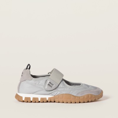 Miu Miu Tyre Technical Fabric And Suede Ballerinas Cloudy Gray MM261007