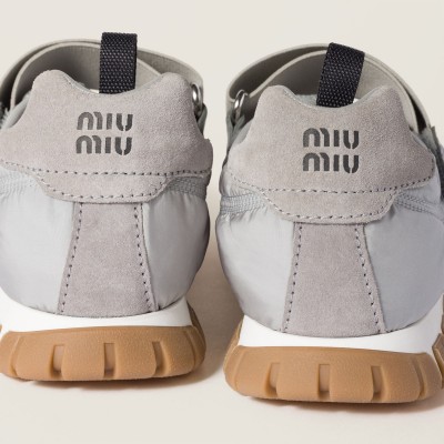 Miu Miu Tyre Technical Fabric And Suede Ballerinas Cloudy Gray MM261007