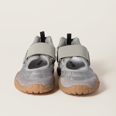 Miu Miu Tyre Technical Fabric And Suede Ballerinas Cloudy Gray MM261007