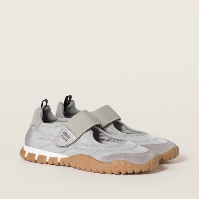 Miu Miu Tyre Technical Fabric And Suede Ballerinas Cloudy Gray MM261007