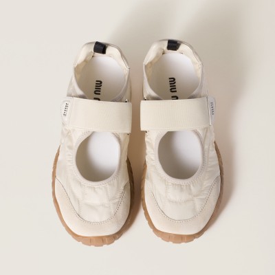 Miu Miu Tyre Technical Fabric And Suede Ballerinas Ivory MM261008