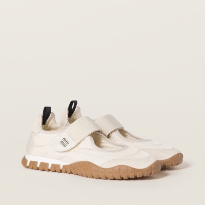 Miu Miu Tyre Technical Fabric And Suede Ballerinas Ivory MM261008
