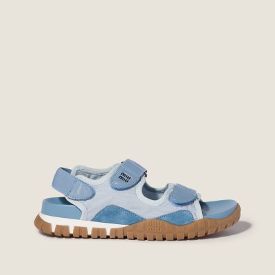Miu Miu Tyre Technical Fabric And Suede Sandals Cornflower MM261167