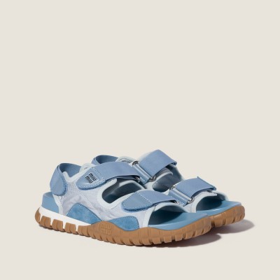Miu Miu Tyre Technical Fabric And Suede Sandals Cornflower MM261167 Miu Miu Tyre Technical Fabric And Suede Sandals Cornflower MM261167