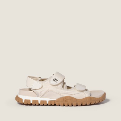 Miu Miu Tyre Technical Fabric And Suede Sandals Ivory MM261168 Miu Miu Tyre Technical Fabric And Suede Sandals Ivory MM261168