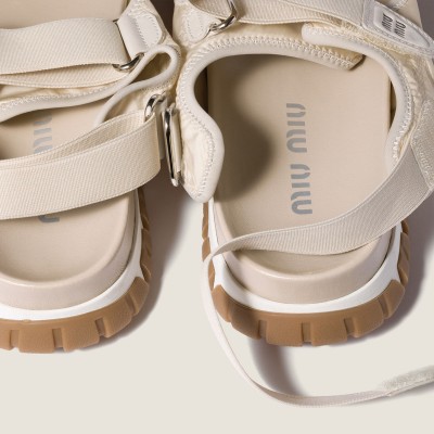 Miu Miu Tyre Technical Fabric And Suede Sandals Ivory MM261168 Miu Miu Tyre Technical Fabric And Suede Sandals Ivory MM261168