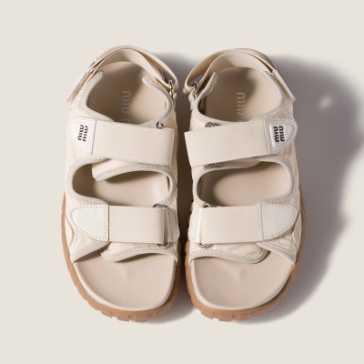 Miu Miu Tyre Technical Fabric And Suede Sandals Ivory MM261168 Miu Miu Tyre Technical Fabric And Suede Sandals Ivory MM261168