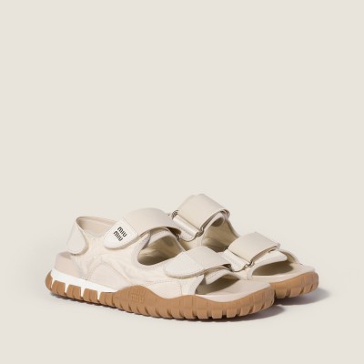Miu Miu Tyre Technical Fabric And Suede Sandals Ivory MM261168 Miu Miu Tyre Technical Fabric And Suede Sandals Ivory MM261168